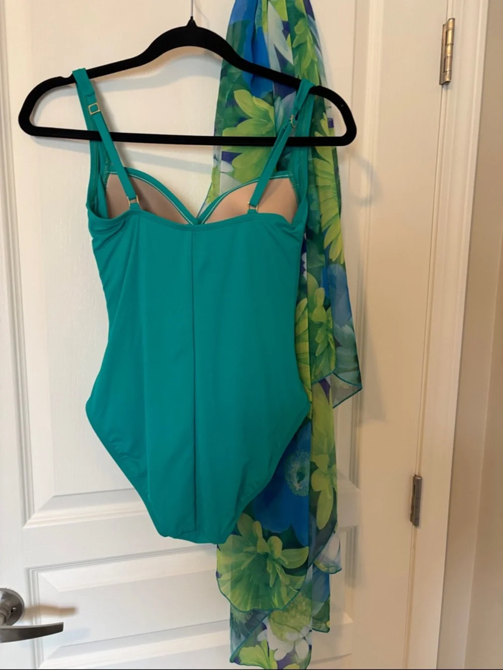 Ladies Teal Ruched One-Piece Swimsuit & Floral Sarong - Picture 2 of 3